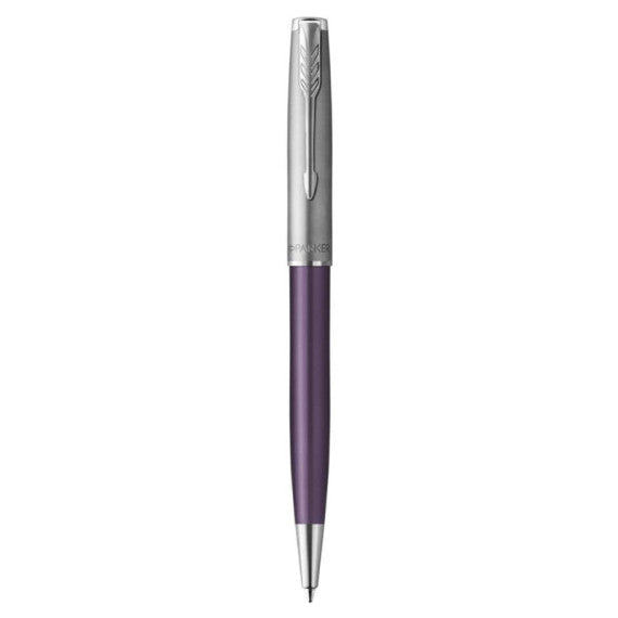 Penna a sfera Parker Sonnet Sand Blasted Metal punta M inchiostro nero Parker Violet CT - 2169369