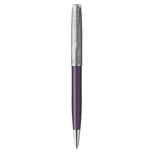 Penna a sfera Parker Sonnet Sand Blasted Metal punta M inchiostro nero Parker Violet CT - 2169369