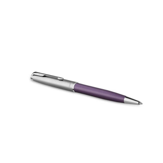 Penna a sfera Parker Sonnet Sand Blasted Metal punta M inchiostro nero Parker Violet CT - 2169369