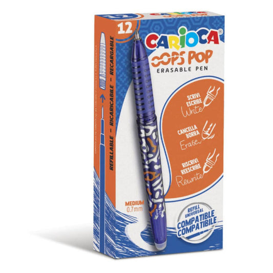 Penna cancellabile Carioca Oops Pop punta media 0,7 mm conf. da 12 blu 42044/02