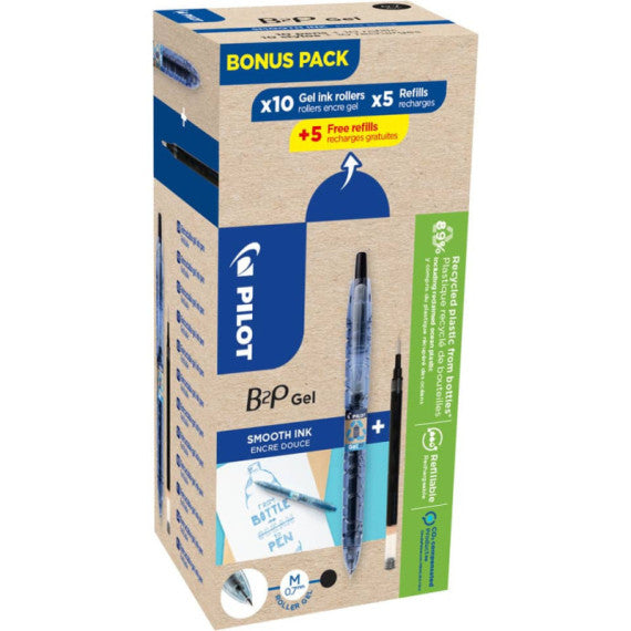 Penna gel a scatto Pilot B2P Begreen 0,7 mm nero Green Pack 10 penne + 10 refill (5 omaggio ) - 000025