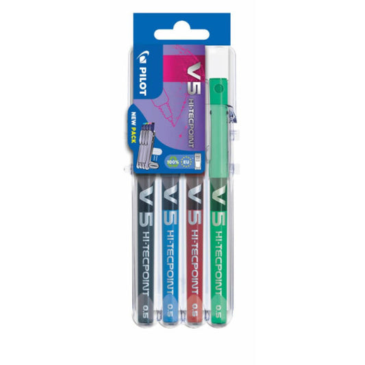 Penna roller a inchiostro liquido Pilot Hi-Tecpoint V5 -  punta 0,5 mm - 4 colori - Set2go 4 pezzi - 011689