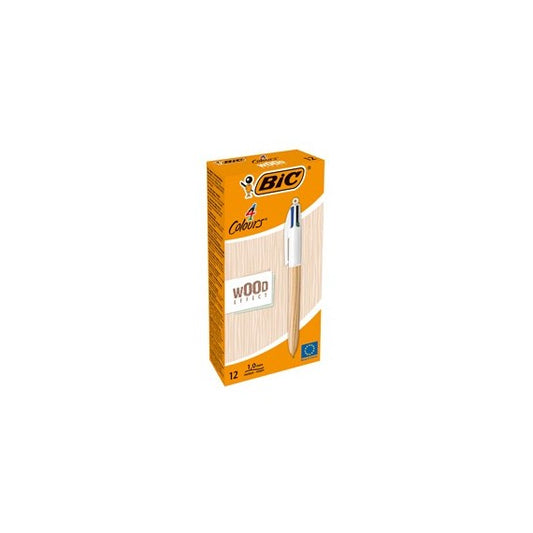 Penna sfera a scatto 4 colori Wood - 1.0 mm - Bic - conf. 12 pezzi