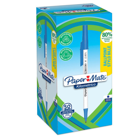 Penna sfera concappuccio Kilometrico Recycled - punta 1,0 mm - blu - Papermate