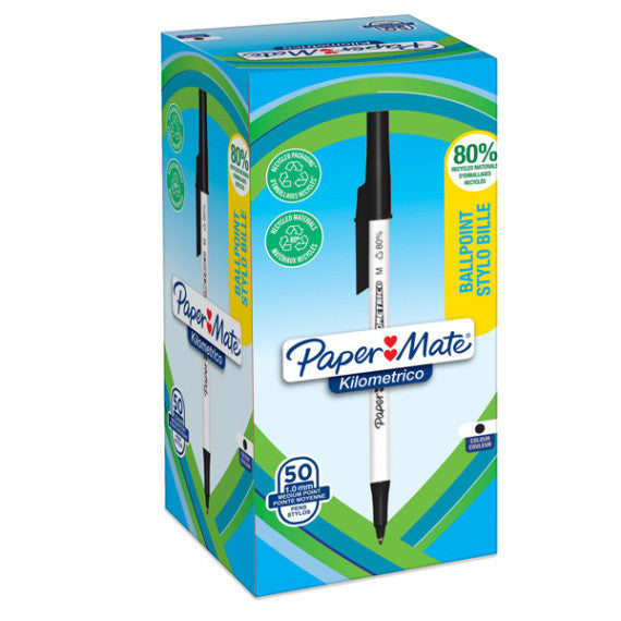 Penna sfera concappuccio Kilometrico Recycled - punta 1,0 mm - nero - Papermate