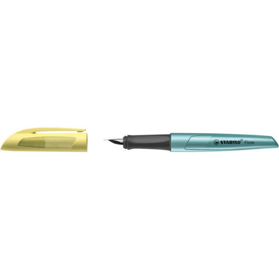 Penna stilografica Stabilo Flow Cosmetic - 0,5 mm - inchiostro blu - fusto giallo/azzurro metallizzato - 5072/5-41