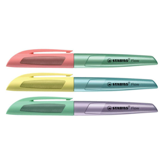 Penna stilografica Stabilo Flow Cosmetic - 0,5 mm - inchiostro blu - fusto giallo/azzurro metallizzato - 5072/5-41