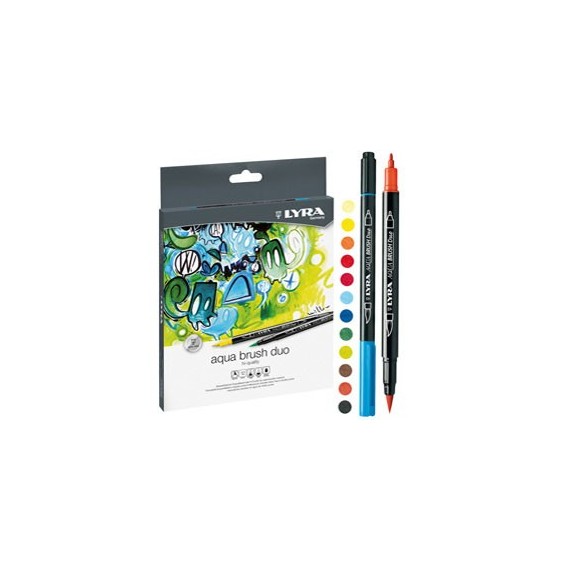 Pennarelli Aqua Brush Duo - punte 2,00 - 4,00 mm - Lyra - astuccio 12 pezzi