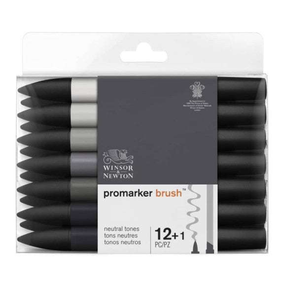 Pennarelli doppia punta Winsor&Newton brush 12 colori grigi e 1 blender - 0290144