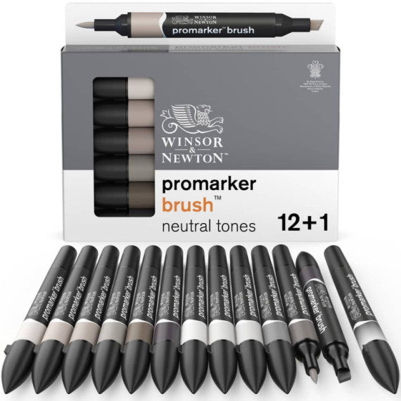 Pennarelli doppia punta Winsor&Newton brush 12 colori grigi e 1 blender - 0290144