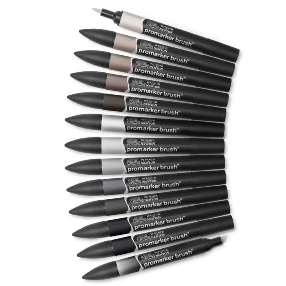 Pennarelli doppia punta Winsor&Newton brush 12 colori grigi e 1 blender - 0290144