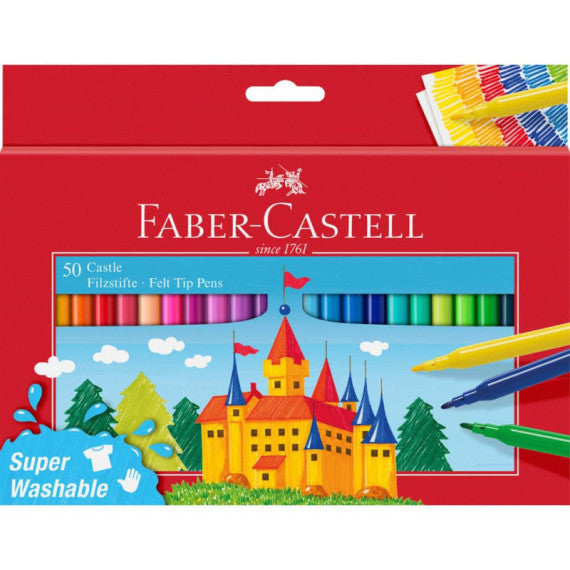 Pennarelli Faber-Castell Castello Superlavabili punta fine 3 mm assortiti astuccio in cartone 50 pezzi - 554204