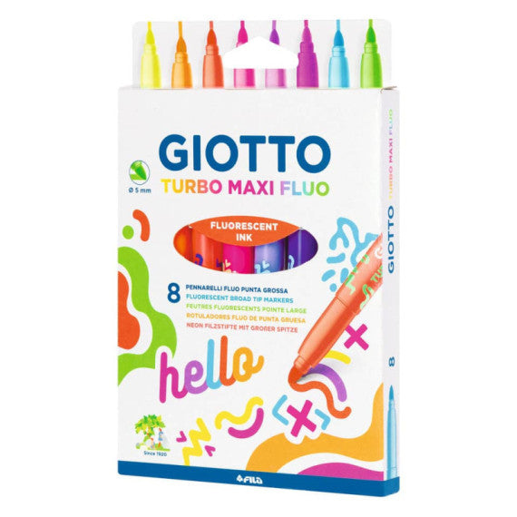 Pennarelli Giotto Turbo Maxi Fluo punta grossa 5 mm 18,5 x 12,5 x 1,5 cm in conf. 8 pz - F453800