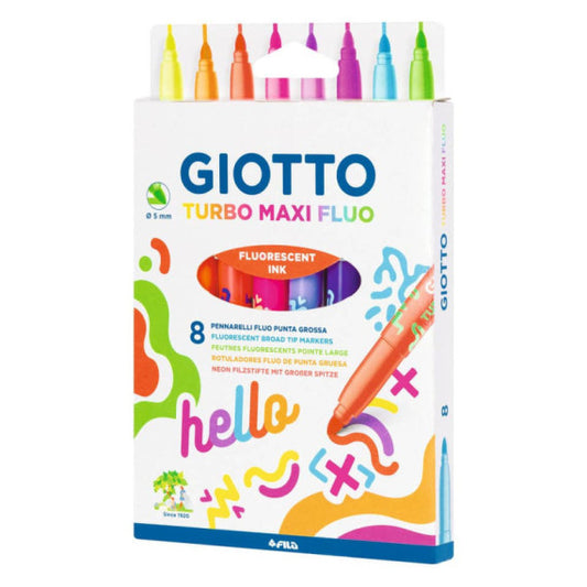 Pennarelli Giotto Turbo Maxi Fluo punta grossa 5 mm 18,5 x 12,5 x 1,5 cm in conf. 8 pz - F453800