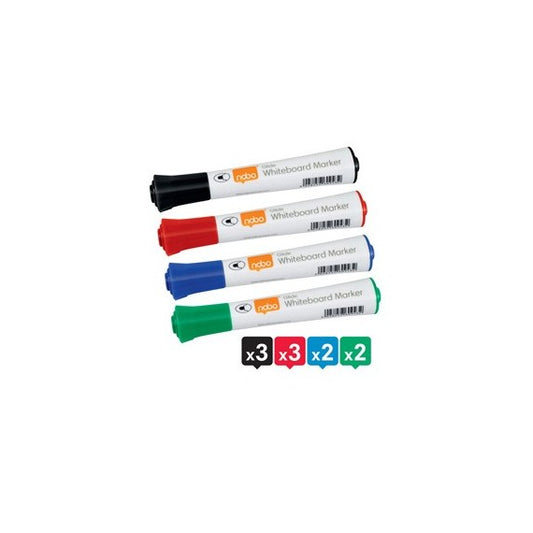 Pennarelli Glide per lavagne bianche -  punta tonda - colori assortiti - Nobo - astuccio 10 pezzi