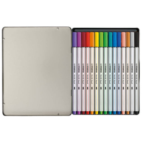 Pennarelli Stabilo Pen 68 brush punta a pennello M  1 mm - assortiti scatola in metallo da 15 pz - 568/15-32