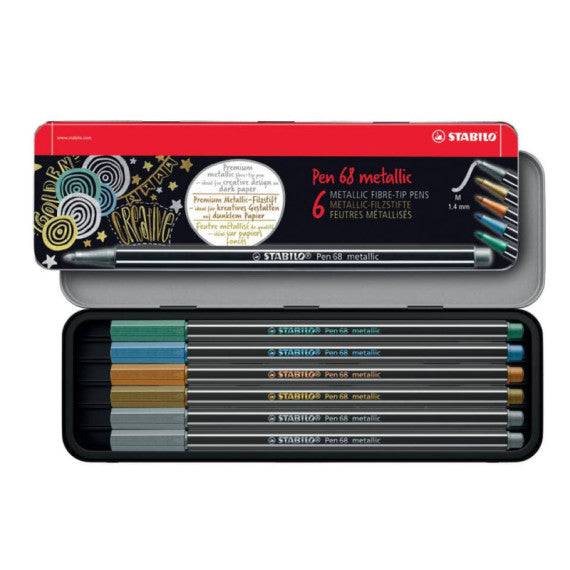 Pennarelli Stabilo Pen 68 metallic 1 mm scatola in metallo assortiti Conf. 6 pezzi - 6806/8-32