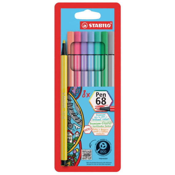 Pennarelli Stabilo Pen 68 tratto 1 mm conf. 8 colori assortiti Pastel EO68/8-01