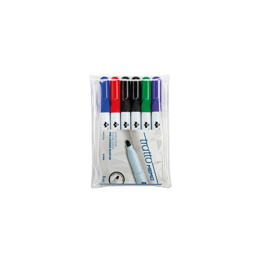 Pennarello a secco Tratto Memo per lavagne cancellabili  - punta conica - tratto 2,5mm - astuccio 6 colori - Tratto