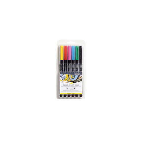 Pennarello Aqua Brush Duo - colori primari - Lyra - conf. 6 pezzi