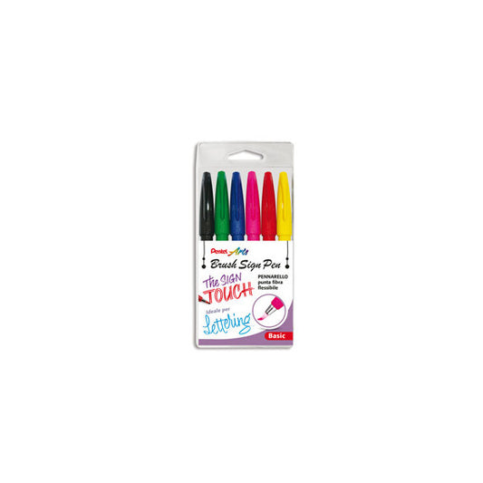 Pennarello Brush Sign Pen - colori assortiti - Pentel - conf. 6 pezzi