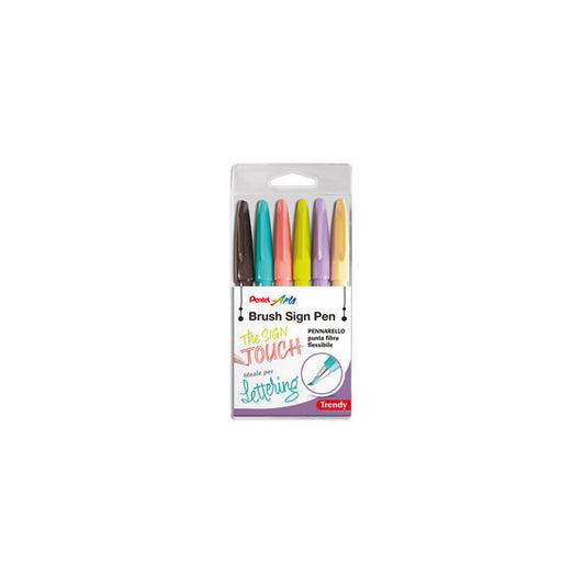 Pennarello Brush Trendy Sign Pen - colori assortiti - Pentel - conf. 6 pezzi