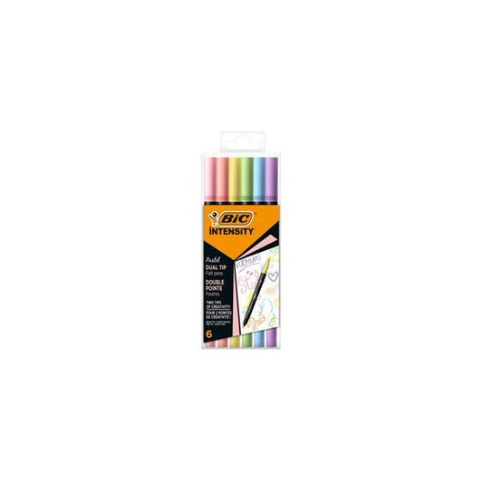 Pennarello Intensity Pastel - dual tip brush - colori assortiti - Bic - conf. 6 pezzi