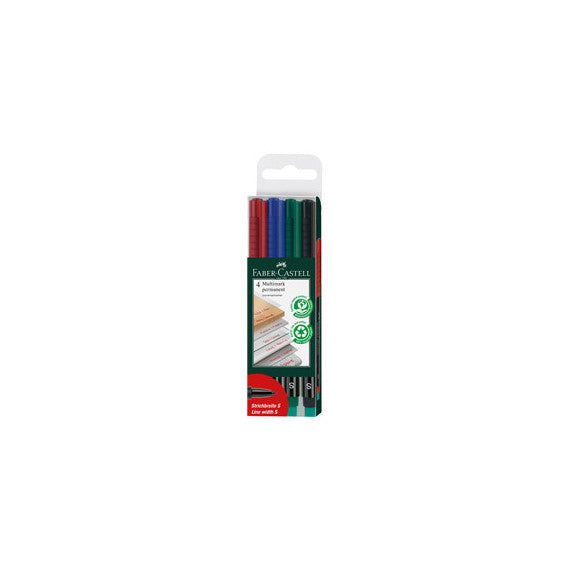 Pennarello Multimark universale con gomma - astuccio 4 colori - punta superfine 0,4 mm - Faber Castell
