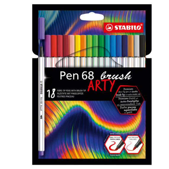 Pennarello Pen 68 Brush Arty Line 568/12 - colori assortiti - Stabilo - astuccio 12 pezzi