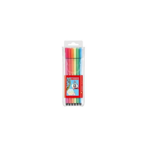 Pennarello Pen 68 - colori assortiti neon - Stabilo - astuccio 6 pezzi