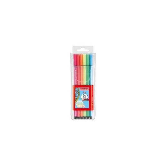 Pennarello Pen 68 - colori assortiti neon - Stabilo - astuccio 6 pezzi