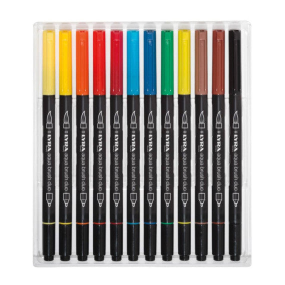 Pennarello punta fine AQUA BRUSH DUO colori assortiti Lyra confezione appendibile 12 pezzi - L6521120