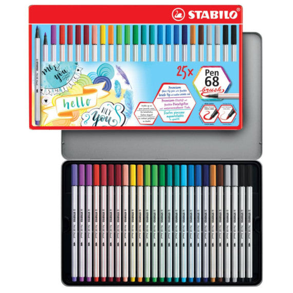 Pennarello Stabilo Pen 68 brush - punta a pennello M conf. 25 colori assortiti 1 mm - 568/25-321
