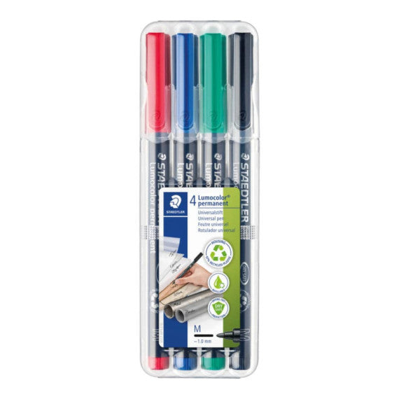 Penne a punta sintetica Staedtler Lumocolor permanent pen 317 M assortiti astuccio da 4 pezzi - 317 WP4