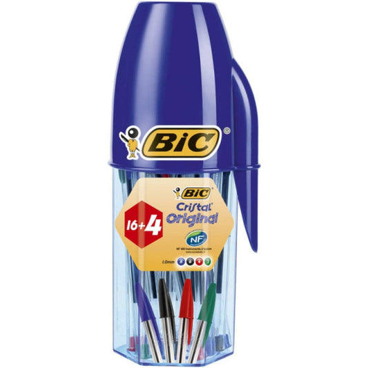 Penne a sfera con cappuccio BIC Cristal Original 1 mm - colori assortiti - astuccio portapenne da 20 pezzi - 929081