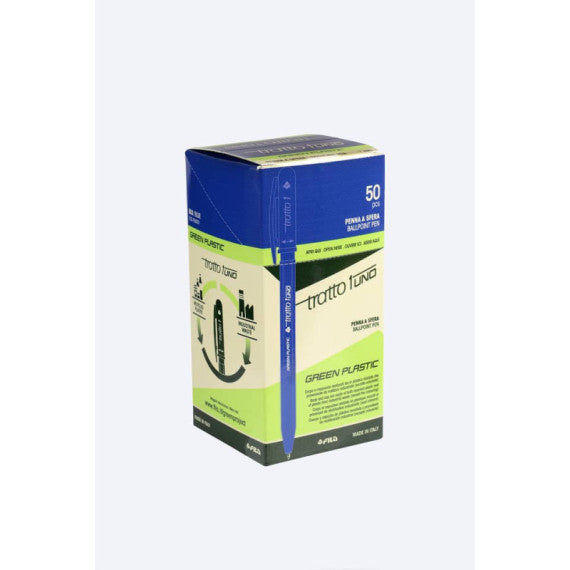 Penne a sfera Tratto 1Uno Green Plastic punta 1 mm - tratto 0,5 mm - blu - Conf. 50 pezzi - F838301