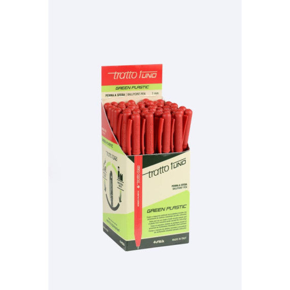 Penne a sfera Tratto 1Uno Green Plastic punta 1 mm - tratto 0,5 mm - rosso Conf. 50 pezzi - F838302
