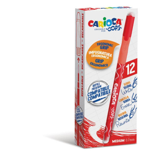 Penne cancellabili Carioca OOPS con inchiostro termosensibile M 0,7 mm conf. da 12 pz rosso - 43039/03