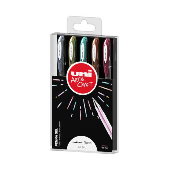 Penne gel a sfera Uni-Ball Signo 120 0,7 mm - colori metal - conf. 5 pezzi - M UM120NM 5P