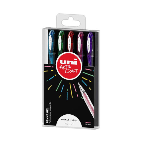 Penne gel a sfera Uni-Ball Signo 120 tratto 0,7 mm - colori glitter - conf. 5 pezzi - M UM120SP 5P