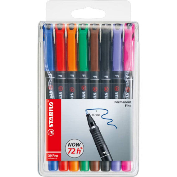 Penne Stabilo OHPen universal Fine (F) 0,7 mm assortiti astuccio da 8 - 842/8