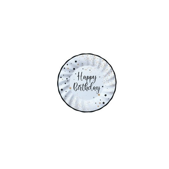 Piatto Happy Birthday - diametro 20 cm - carta - Big Party - conf. 8 pezzi