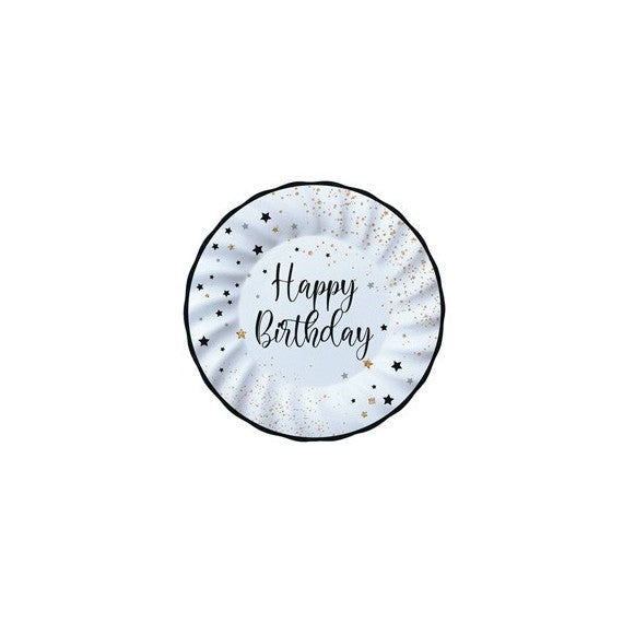 Piatto Happy Birthday - diametro 25 cm - carta - Big Party - conf. 8 pezzi