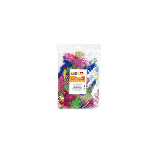 Piume tropicali - dimensione 50-100 mm - colori assortiti - DECO - conf. 100 pezzi