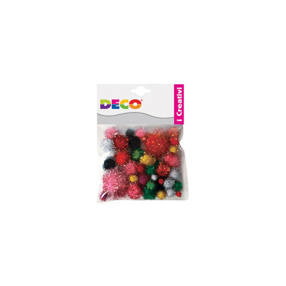 Pompons Lamè - 7-28 mm - colori assortiti - Deco - conf. 40 pezzi