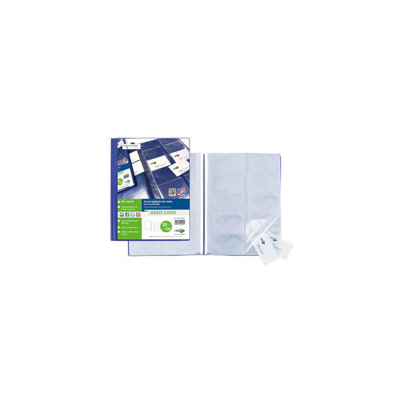 Porta biglietti da visita Asso Card - 21 x 29,7 cm - 10 buste con 10 tasche ciascuna - blu - Sei Rota