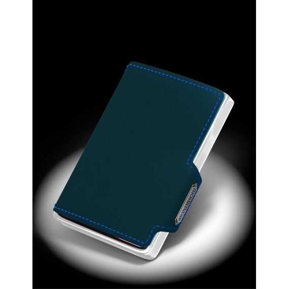 PORTA TESSERE MONDRAGHI ELEGANCE BLUE - MINI WALLET IN PELLE CON PROTEZIONE RFID - 9 TESSERE CARDS + BANCONOTE MADE IN ITALY