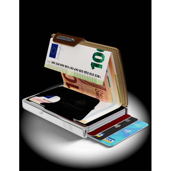 PORTA TESSERE MONDRAGHI ELEGANCE BROWN - MINI WALLET IN PELLE CON PROTEZIONE RFID - 9 TESSERE CARDS + BANCONOTE MADE IN ITALY