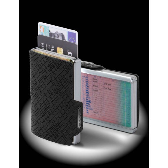 PORTA TESSERE MONDRAGHI ELEGANCE CUT BLACK - MINI WALLET IN PELLE CON PROTEZIONE RFID 9 TESSERE CARDS + BANCONOTE MADE IN ITALY