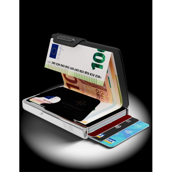 PORTA TESSERE MONDRAGHI ELEGANCE CUT BLACK - MINI WALLET IN PELLE CON PROTEZIONE RFID 9 TESSERE CARDS + BANCONOTE MADE IN ITALY